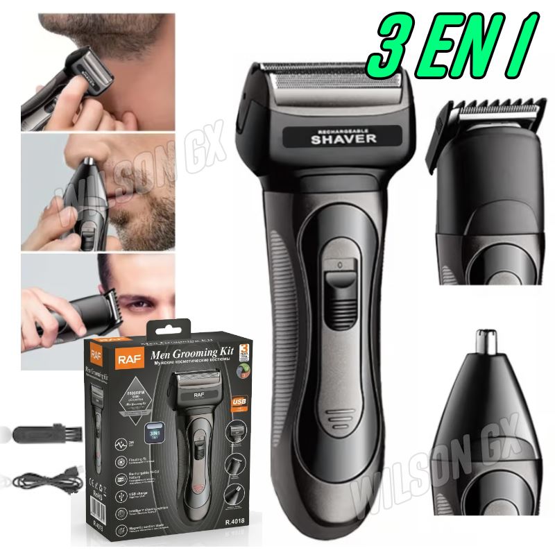 Afeitadora Eléctrica Cortadora de Cabello Barba y Nariz 3 en 1 Inalámbrica